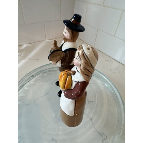 Blue Sky Ceramic Pilgrim Salt And Pepper Shaker Set Hand Painted - Picture 4 of 11